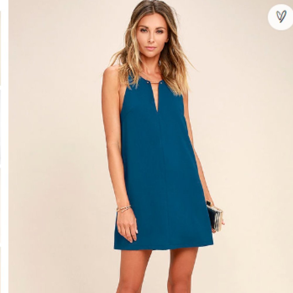 Lulus Near or Bar Teal Blue Shift Dress XS